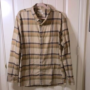 Goodthreads Tan and Navy Plaid Button-Down Shirt